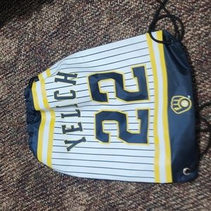 brewers yelich sinch drawstring bag, navy, yellow and white